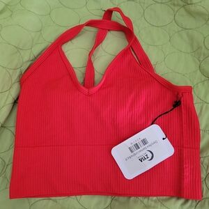 Viva Red Ribbed Halter Bra